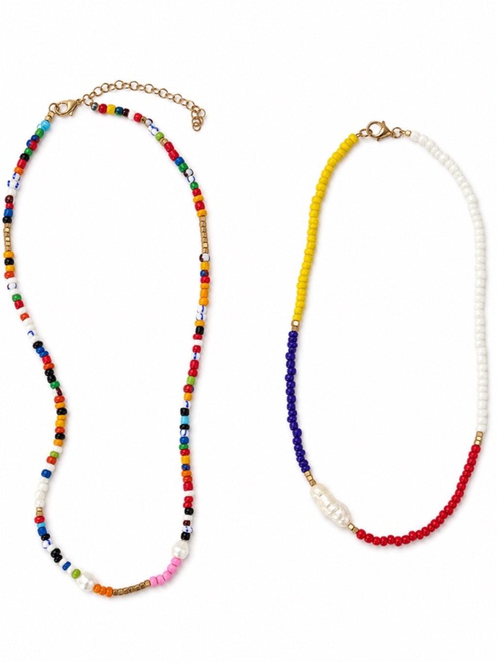 Set of 2 Colourful Seed-Bead & Baroque Pearl Necklaces – NWT